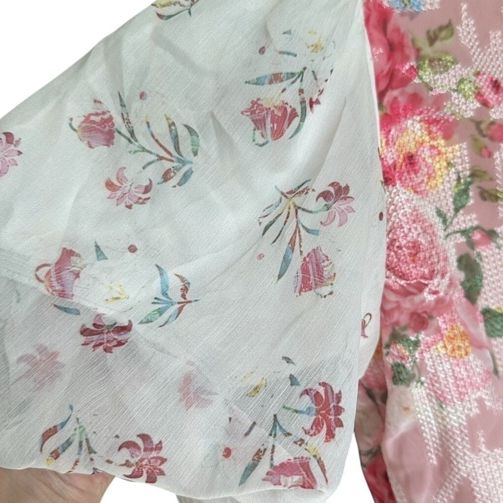 Anthropologie Hemant & Nandita Pink Embroidered Rose Garden Peplum Blouse XS - Picture 10 of 12